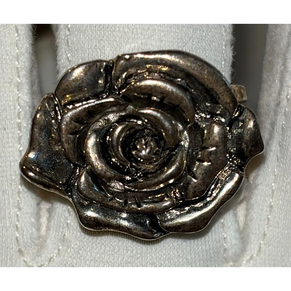 Vintage‎ Style Silver Tone Rose Flower Statement Ring Split Shank Band Size 7.75